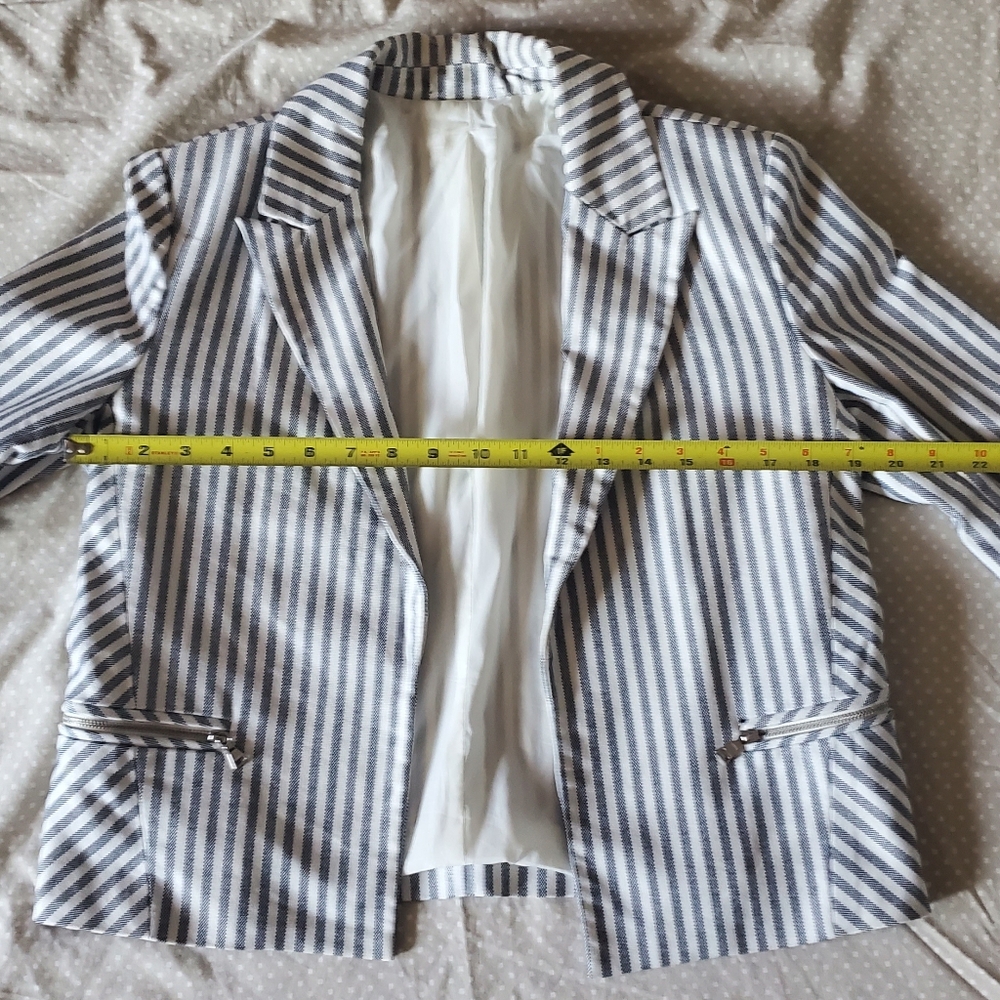 Express Blue & White Striped Zipper Blazer Size M Academia Preppy Corpcore - Picture 11 of 14